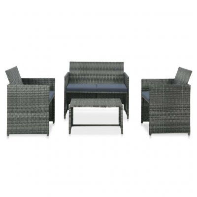 VIDAXL  salon de jardin 4 pcs avec coussins r&eacute;sine tress&eacute;e gris 43909