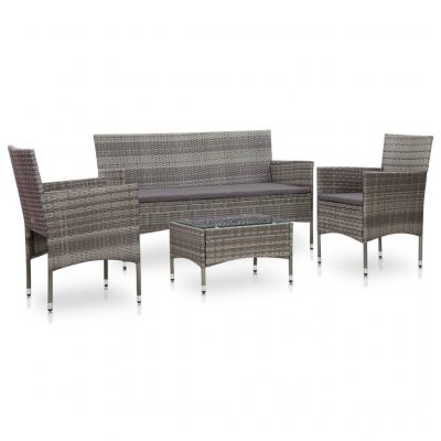 VIDAXL  salon de jardin 4 pcs avec coussins r&eacute;sine tress&eacute;e gris 45890
