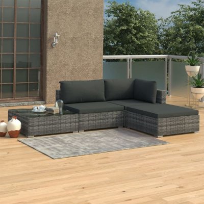VIDAXL  salon de jardin 4 pcs avec coussins r&eacute;sine tress&eacute;e gris 46779