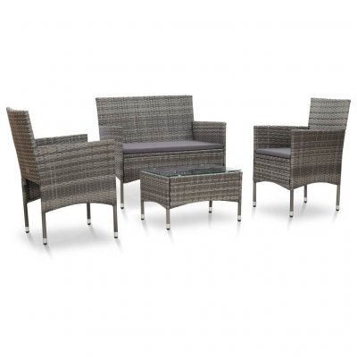VIDAXL  - Salon de jardin 4 pcs avec coussins R&eacute;sine tress&eacute;e Gris Gris
