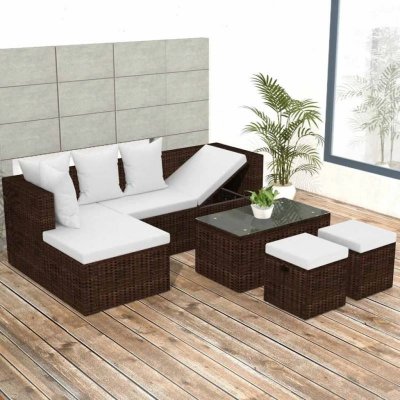 VIDAXL  salon de jardin 4 pcs avec coussins r&eacute;sine tress&eacute;e marron 42585