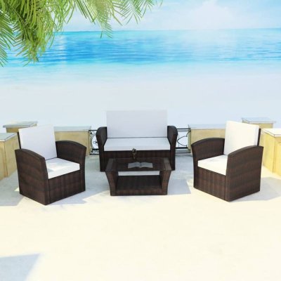 Vidaxl salon de jardin 4 pcs avec coussins r&eacute;sine tress&eacute;e marron 42641