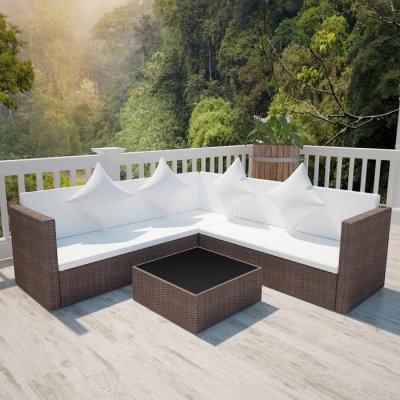 VIDAXL  salon de jardin 4 pcs avec coussins r&eacute;sine tress&eacute;e marron 42894