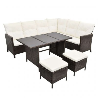 VIDAXL  salon de jardin 4 pcs avec coussins r&eacute;sine tress&eacute;e marron 43095