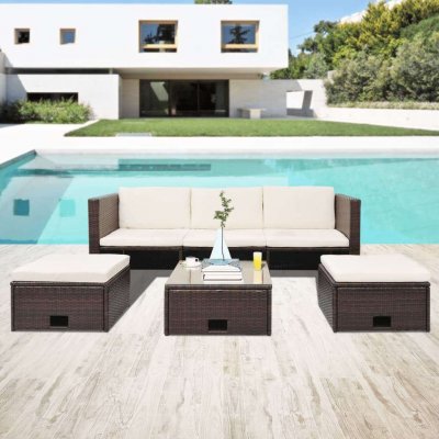 VIDAXL  salon de jardin 4 pcs avec coussins r&eacute;sine tress&eacute;e marron 43103