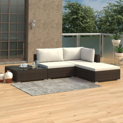 VIDAXL  salon de jardin 4 pcs avec coussins r&eacute;sine tress&eacute;e marron 46777