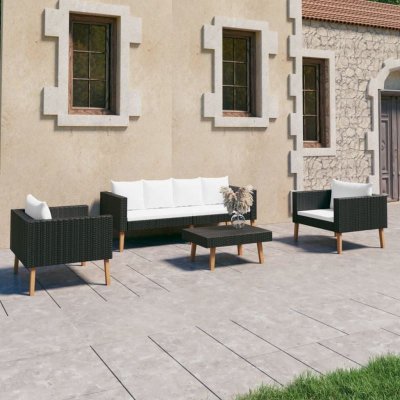 VIDAXL  salon de jardin 4 pcs avec coussins r&eacute;sine tress&eacute;e noir 3059334
