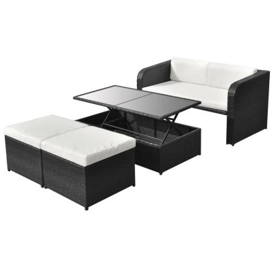 VIDAXL  salon de jardin 4 pcs avec coussins r&eacute;sine tress&eacute;e noir 42481