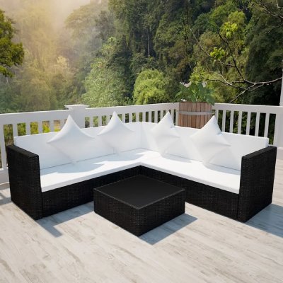 VIDAXL  salon de jardin 4 pcs avec coussins r&eacute;sine tress&eacute;e noir 42895