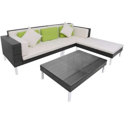 VIDAXL  salon de jardin 4 pcs avec coussins r&eacute;sine tress&eacute;e noir 42944
