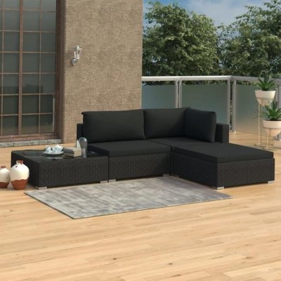 VIDAXL  salon de jardin 4 pcs avec coussins r&eacute;sine tress&eacute;e noir 46780
