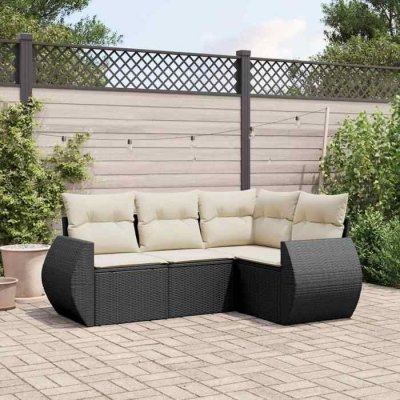 VIDAXL  Salon de jardin 4 pcs - Coussins noir - R&eacute;sine tress&eacute;e