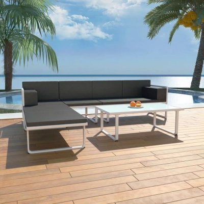 VIDAXL  salon de jardin 4 pcs et coussins aluminium noir 42815