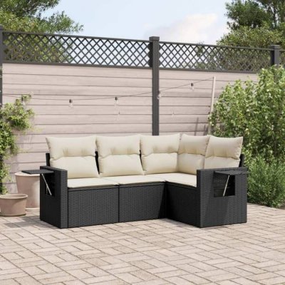 VIDAXL  Salon de jardin 4 pcs - Noir R&eacute;sine Tress&eacute;e