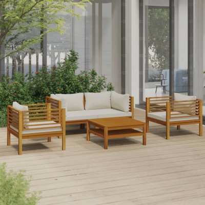 VIDAXL  Salon De Jardin 5 Pcs Avec Coussin Cr&egrave;me Bois D'acacia Solide