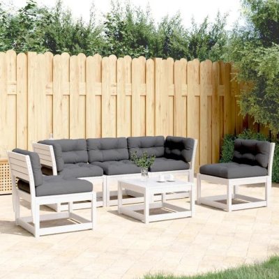 VIDAXL  salon de jardin 5 pcs avec coussins blanc bois massif de pin