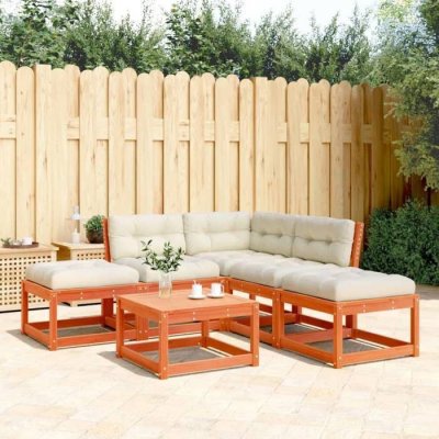 VIDAXL  Salon De Jardin 5 Pcs Avec Coussins Cire Marron Bois Pin Massif