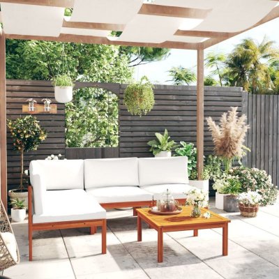 VIDAXL  salon de jardin 5 pcs avec coussins cr&egrave;me bois d'acacia solide