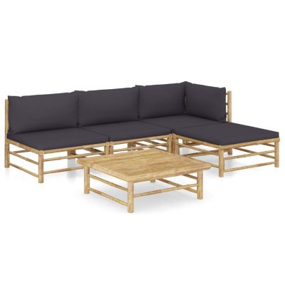 VIDAXL  salon de jardin 5 pcs avec coussins gris fonc&eacute; bambou