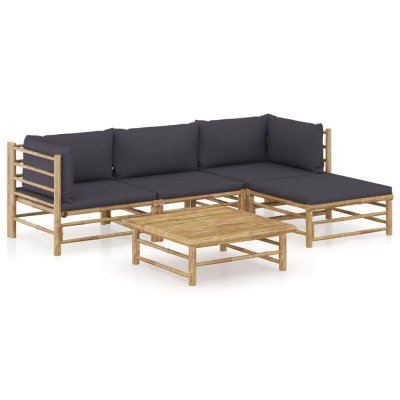 VIDAXL  salon de jardin 5 pcs avec coussins gris fonc&eacute; bambou 3058194