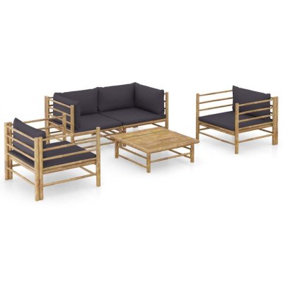 VIDAXL  salon de jardin 5 pcs avec coussins gris fonc&eacute; bambou 3058208
