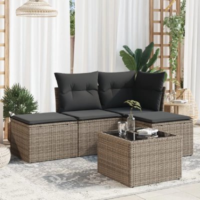 VIDAXL  salon de jardin 5 pcs avec coussins gris r&eacute;sine tress&eacute;e