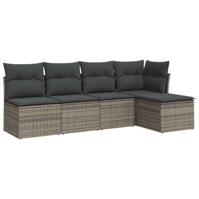 VIDAXL  Salon de jardin 5 pcs avec coussins gris r&eacute;sine tress&eacute;e 3217520