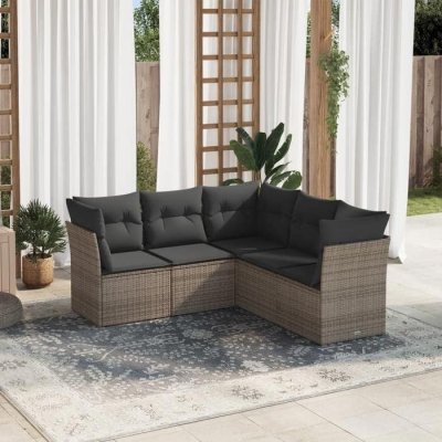 VIDAXL  Salon de jardin 5 pcs avec coussins gris r&eacute;sine tress&eacute;e 3249459