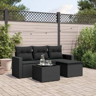 VIDAXL  salon de jardin 5 pcs avec coussins noir r&eacute;sine tress&eacute;e