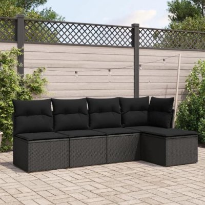 VIDAXL  Salon de jardin 5 pcs avec coussins noir r&eacute;sine tress&eacute;e 3217515