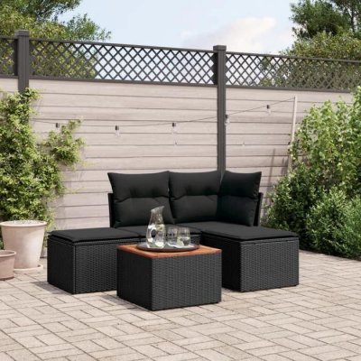 VIDAXL  Salon de jardin 5 pcs avec coussins noir r&eacute;sine tress&eacute;e 3223584