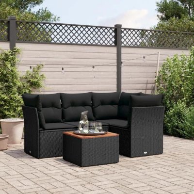 VIDAXL  Salon de jardin 5 pcs avec coussins noir r&eacute;sine tress&eacute;e 3223619