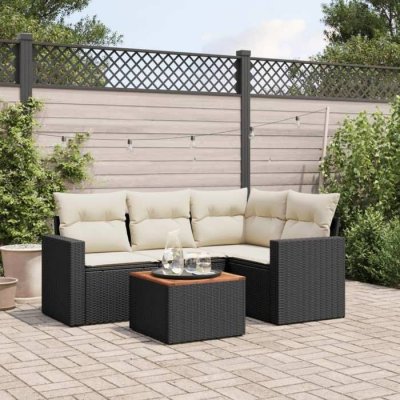 VIDAXL  Salon de jardin 5 pcs avec coussins noir r&eacute;sine tress&eacute;e 3224103