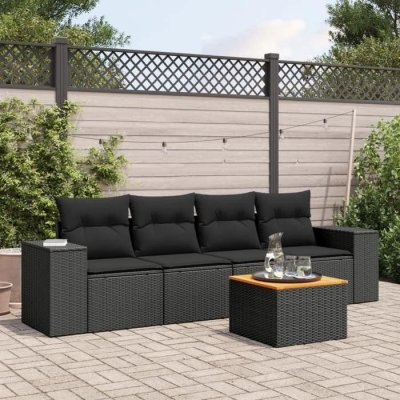 VIDAXL  Salon de jardin 5 pcs avec coussins noir r&eacute;sine tress&eacute;e 3225320 