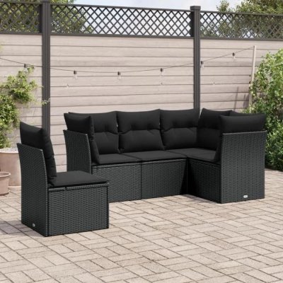VIDAXL  Salon de jardin 5 pcs avec coussins noir r&eacute;sine tress&eacute;e 3249474
