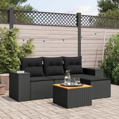 VIDAXL  Salon de jardin 5 pcs avec coussins noir r&eacute;sine tress&eacute;e 3257742