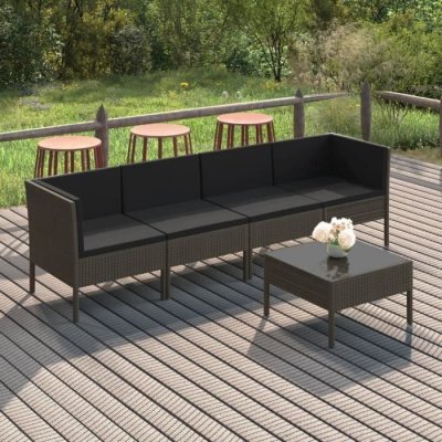 VIDAXL  Salon De Jardin 5 Pcs Avec Coussins R&eacute;sine Tress&eacute;e Gris