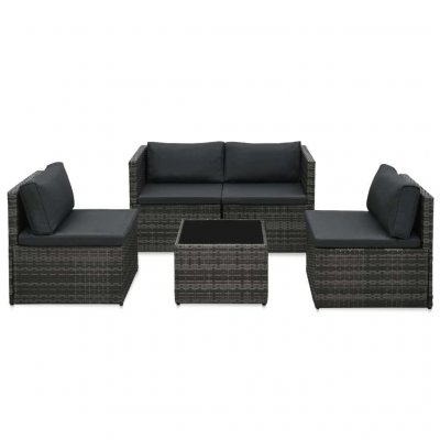 VIDAXL  salon de jardin 5 pcs avec coussins r&eacute;sine tress&eacute;e gris 48148