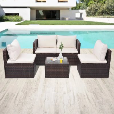 VIDAXL  salon de jardin 5 pcs avec coussins r&eacute;sine tress&eacute;e marron 43109