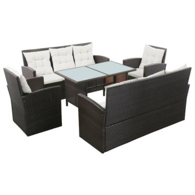 VIDAXL  salon de jardin 5 pcs avec coussins r&eacute;sine tress&eacute;e marron 43973