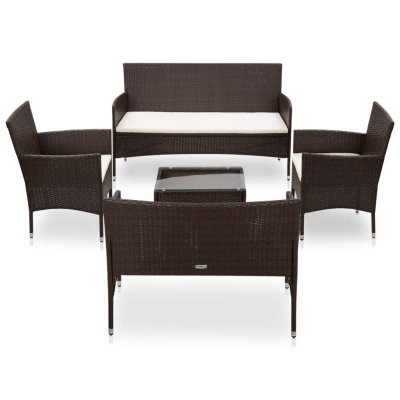 VIDAXL  salon de jardin 5 pcs avec coussins r&eacute;sine tress&eacute;e marron 45892
