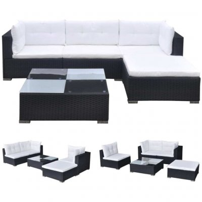 VIDAXL  Salon de jardin 5 pcs avec coussins r&eacute;sine tress&eacute;e noir 42100