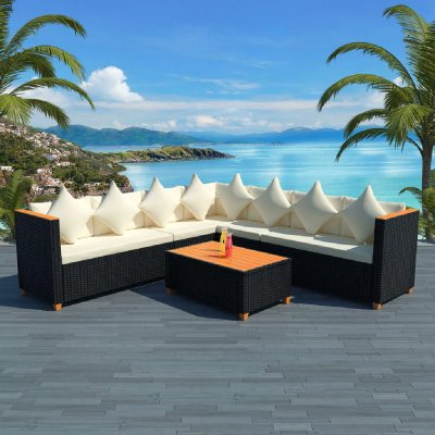 VIDAXL  salon de jardin 5 pcs avec coussins r&eacute;sine tress&eacute;e noir 42997