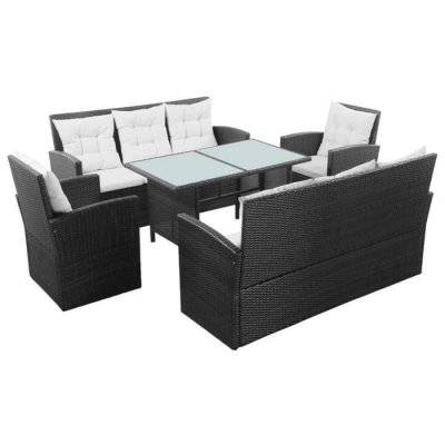 VIDAXL  salon de jardin 5 pcs avec coussins r&eacute;sine tress&eacute;e noir 43972