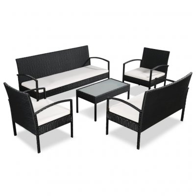 VIDAXL  salon de jardin 5 pcs avec coussins r&eacute;sine tress&eacute;e noir 44185