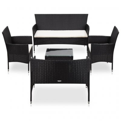 VIDAXL  salon de jardin 5 pcs avec coussins r&eacute;sine tress&eacute;e noir 45893