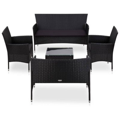 VIDAXL  salon de jardin 5 pcs avec coussins r&eacute;sine tress&eacute;e noir 45895