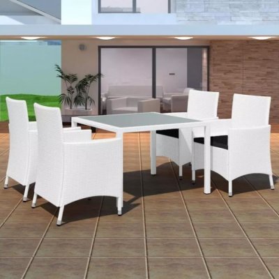 VIDAXL  - Salon de jardin 5 pcs R&eacute;sine tress&eacute;e Blanc-cr&egrave;me Blanc
