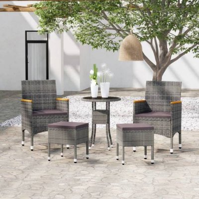 VIDAXL  Salon de jardin 5 pi&egrave;ces - R&eacute;sine tress&eacute;e Gris