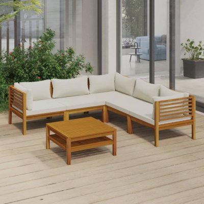 VIDAXL  salon de jardin 6 pcs avec coussin cr&egrave;me bois d'acacia solide